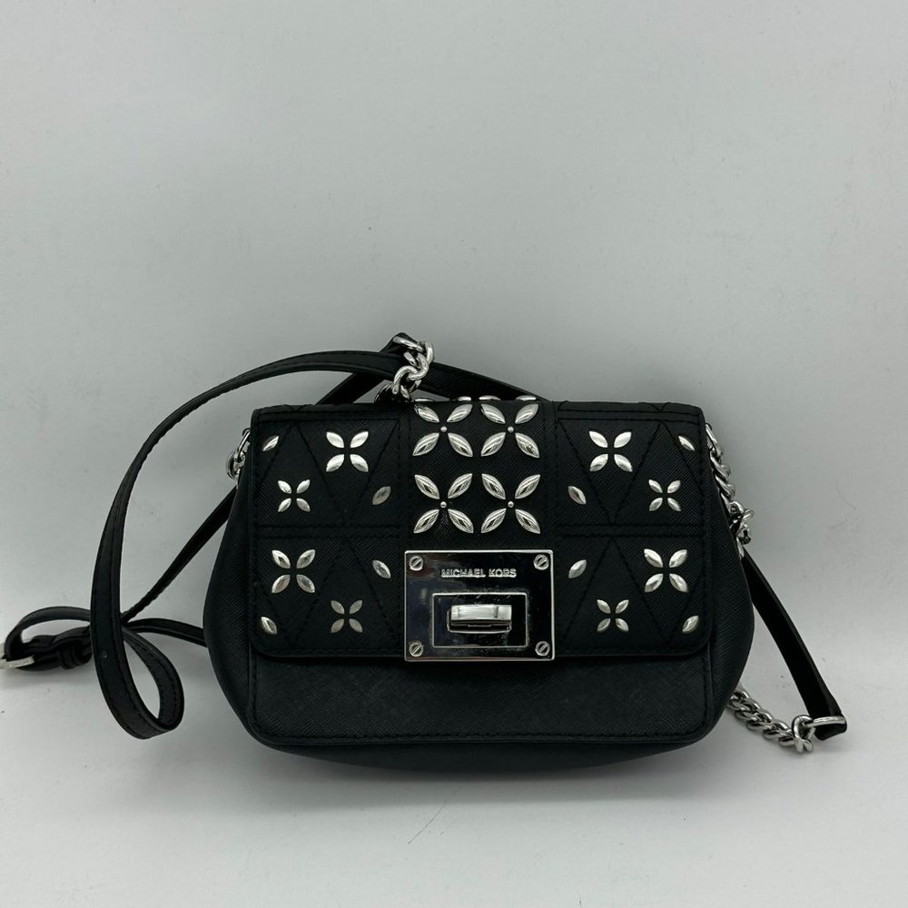 Michael Kors Black Tina small CLUTCH BAG crossbod stud floral